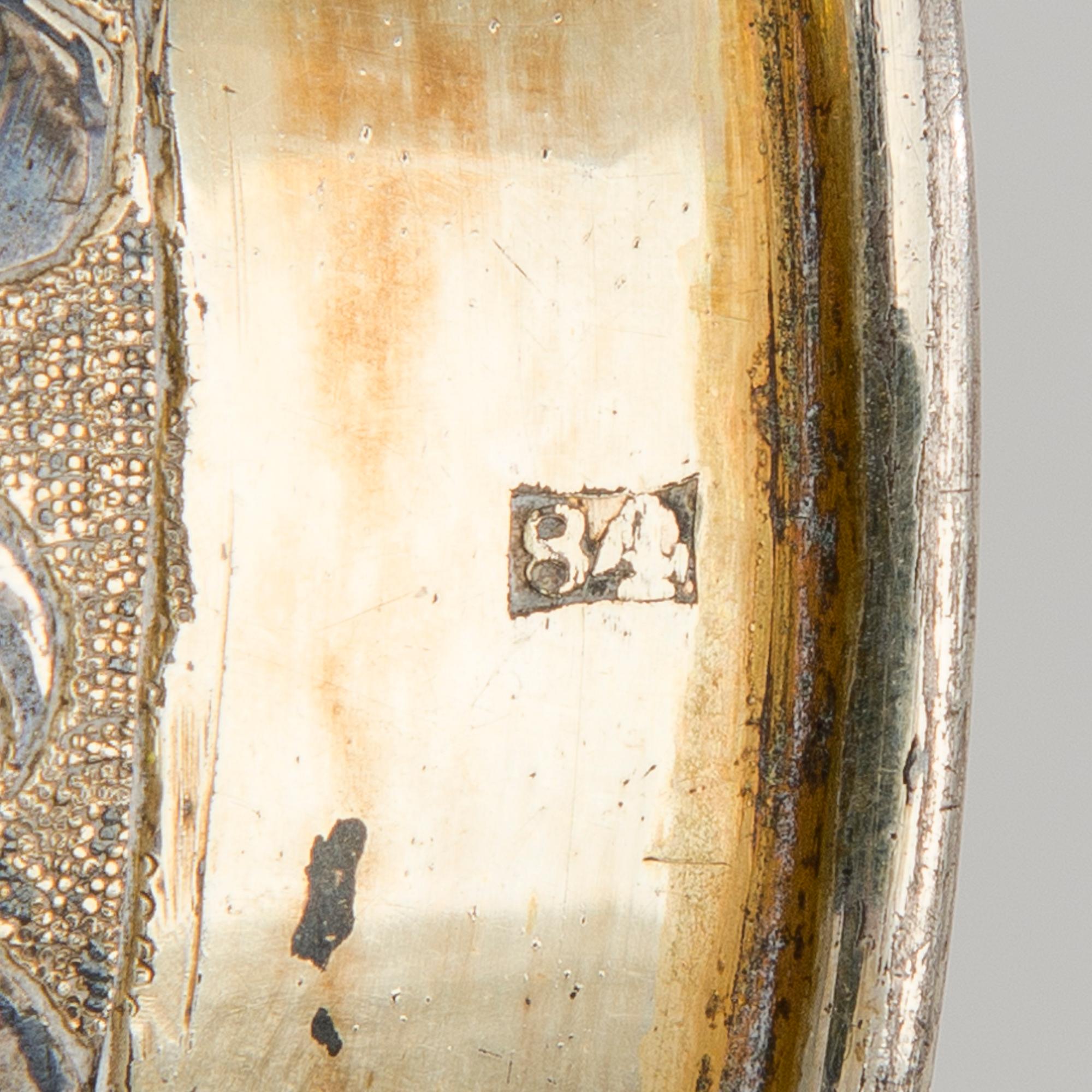 BÄGARE, förgyllt silver och niello, Moskva 1845, oidentifierad guldsmed AK, vikt 104 g.