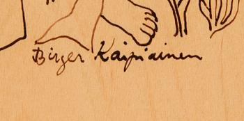 Birger Kaipiainen, drawing, ink on plywood, signed Birger Kaipiainen.