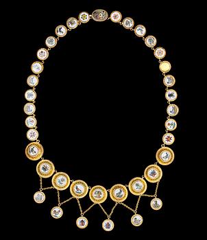 880. A micro mosaic gold necklace, 1860's.