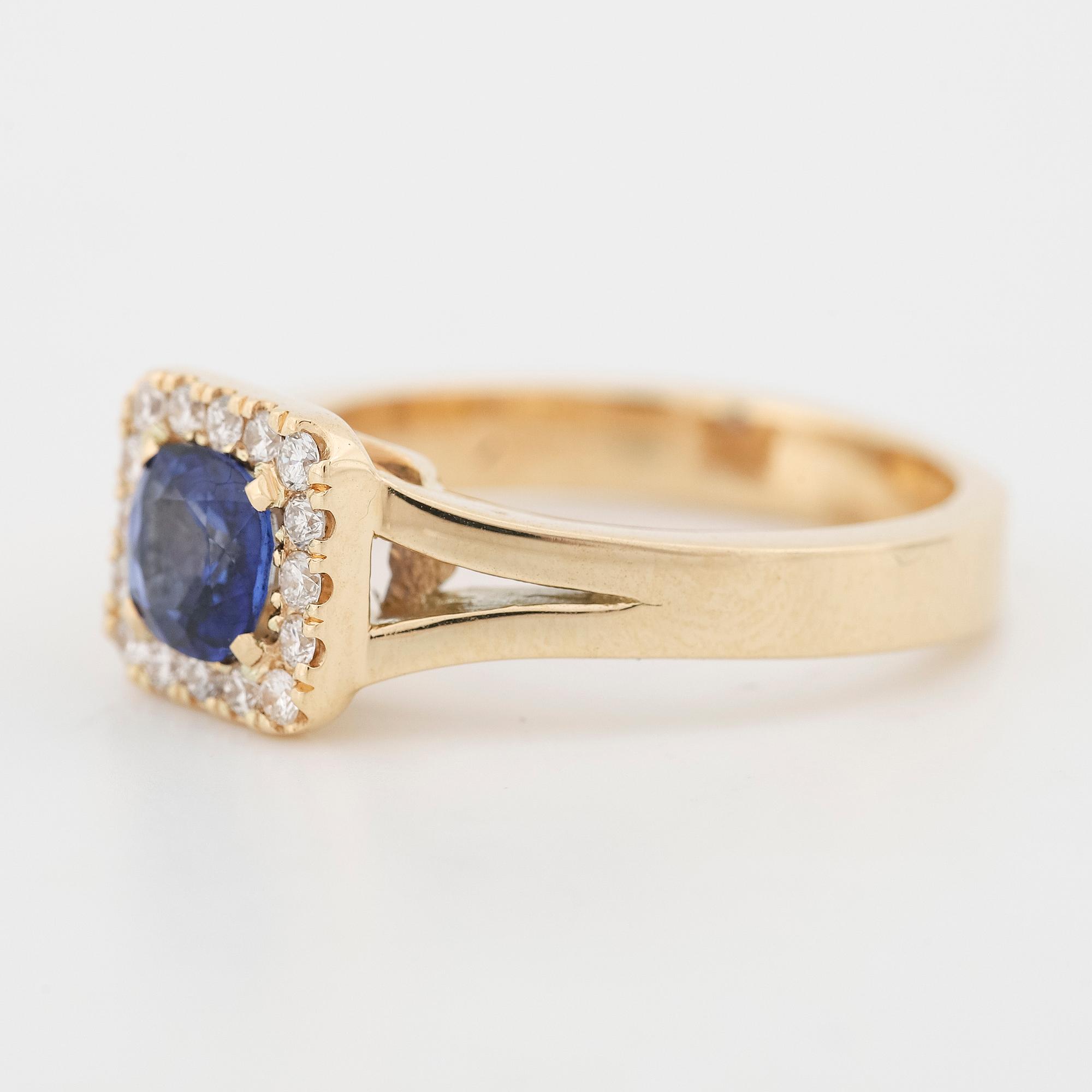 Sapphire and brilliant-cut diamond ring.