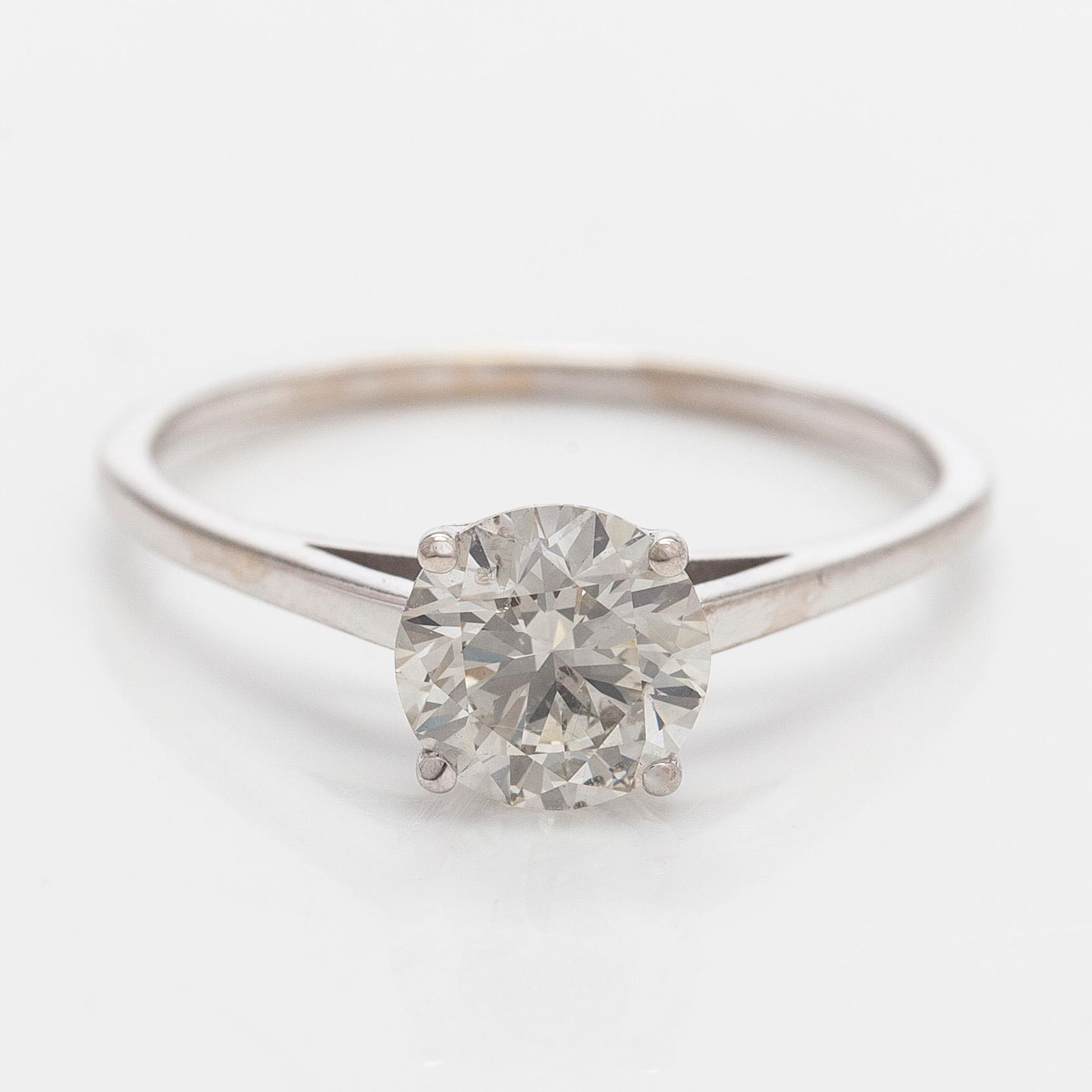 Sormus, briljanttihiottu timantti, 14K valkokulta.