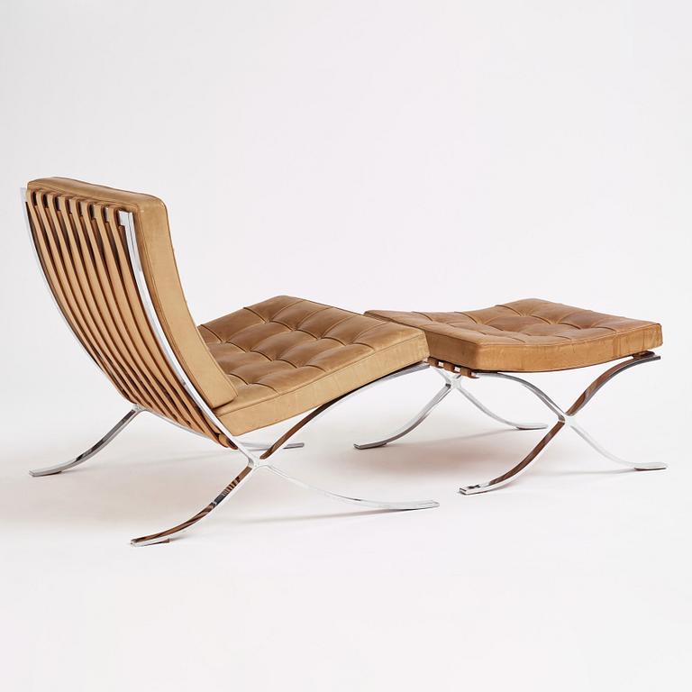 Ludwig Mies van der Rohe, a "Barcelona" easy chair and ottoman, Knoll, 1970s.