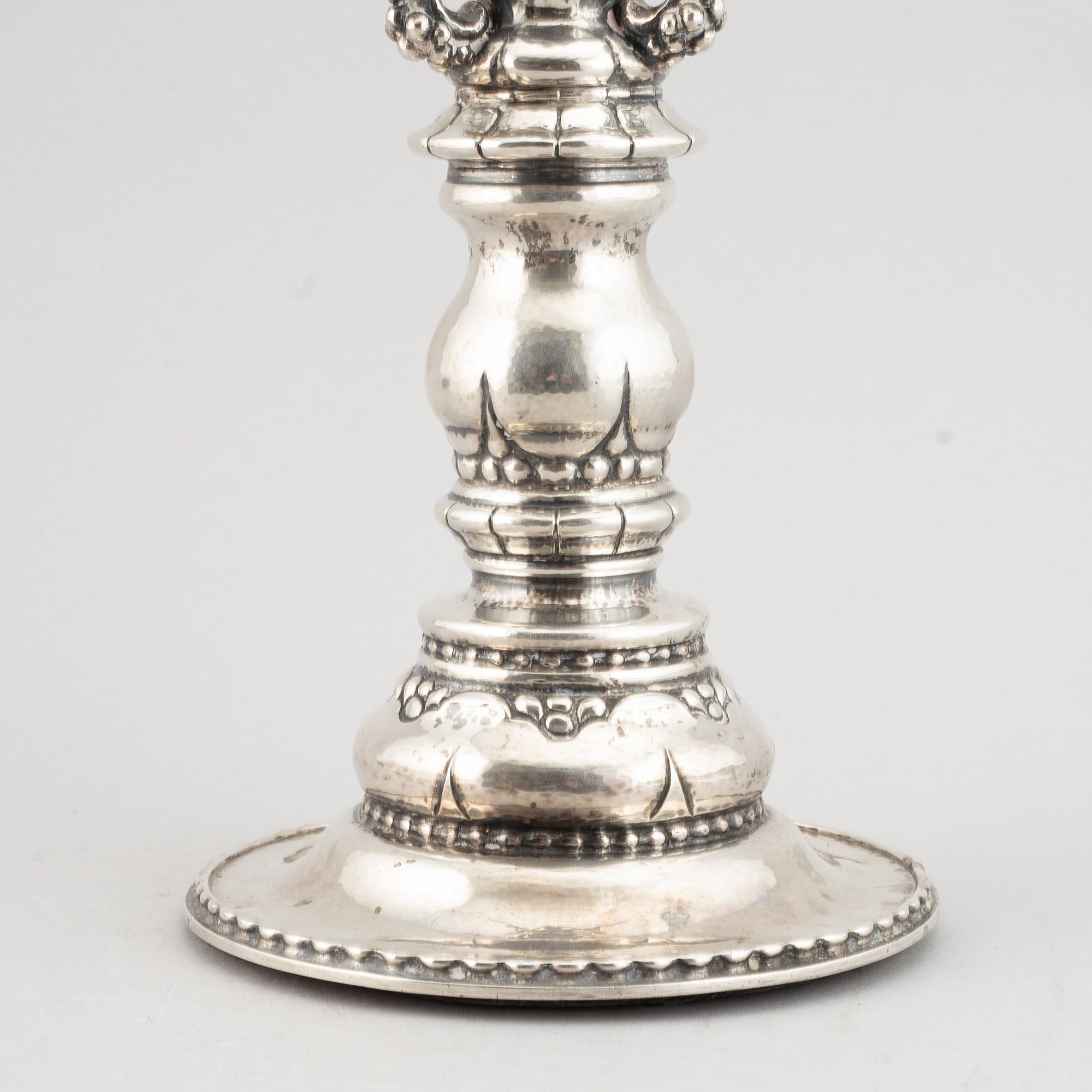 A Swedish silver table lamp, maker's mak CG Hallberg, Stockholm, 1923.