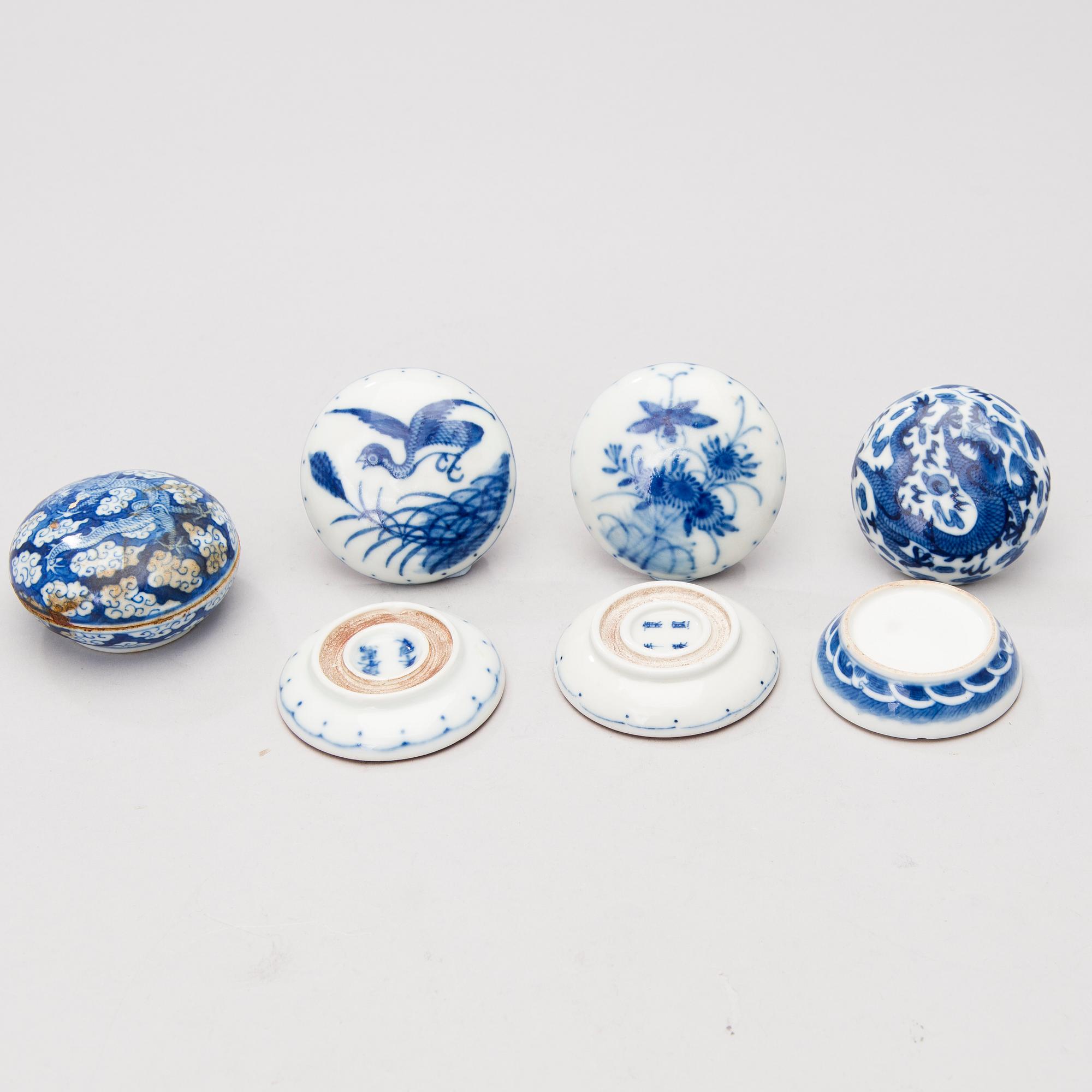 A set of six Chinese porcelain ink boxes.
