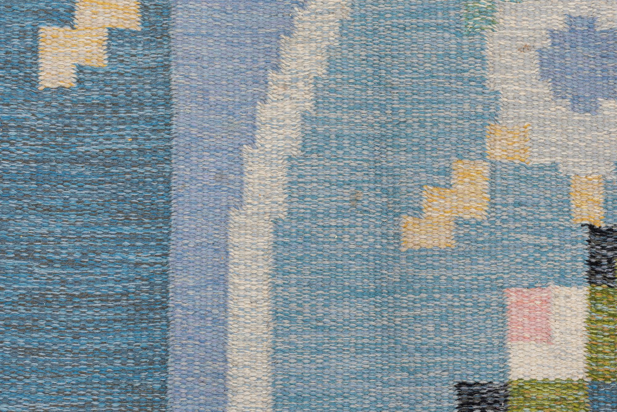 Ingegerd Silow, a carpet, 'Malmsjön' flat weave, c 238 x 166 cm, signed IS.