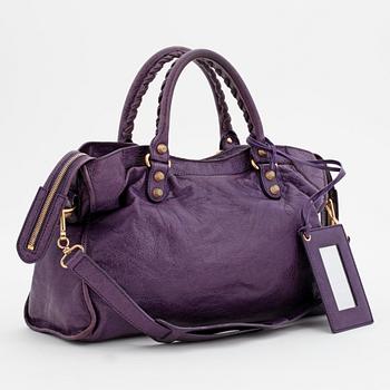 BALENCIAGA, a purple leather handbag, "Classic City".