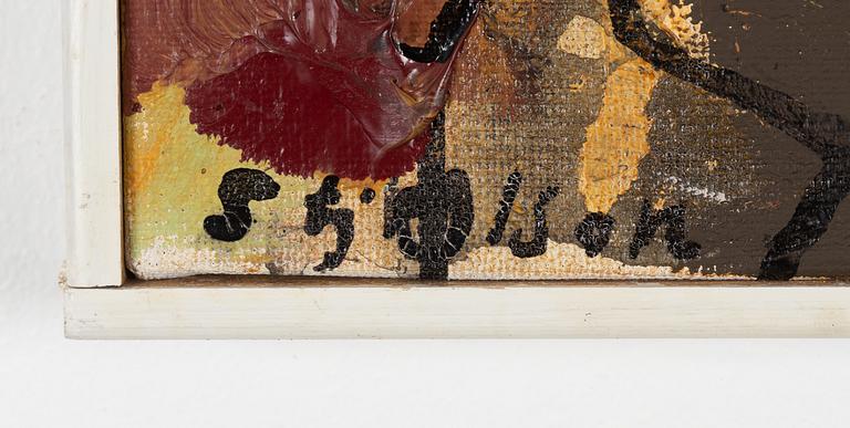 Stig Olson, oil and collage, signed.