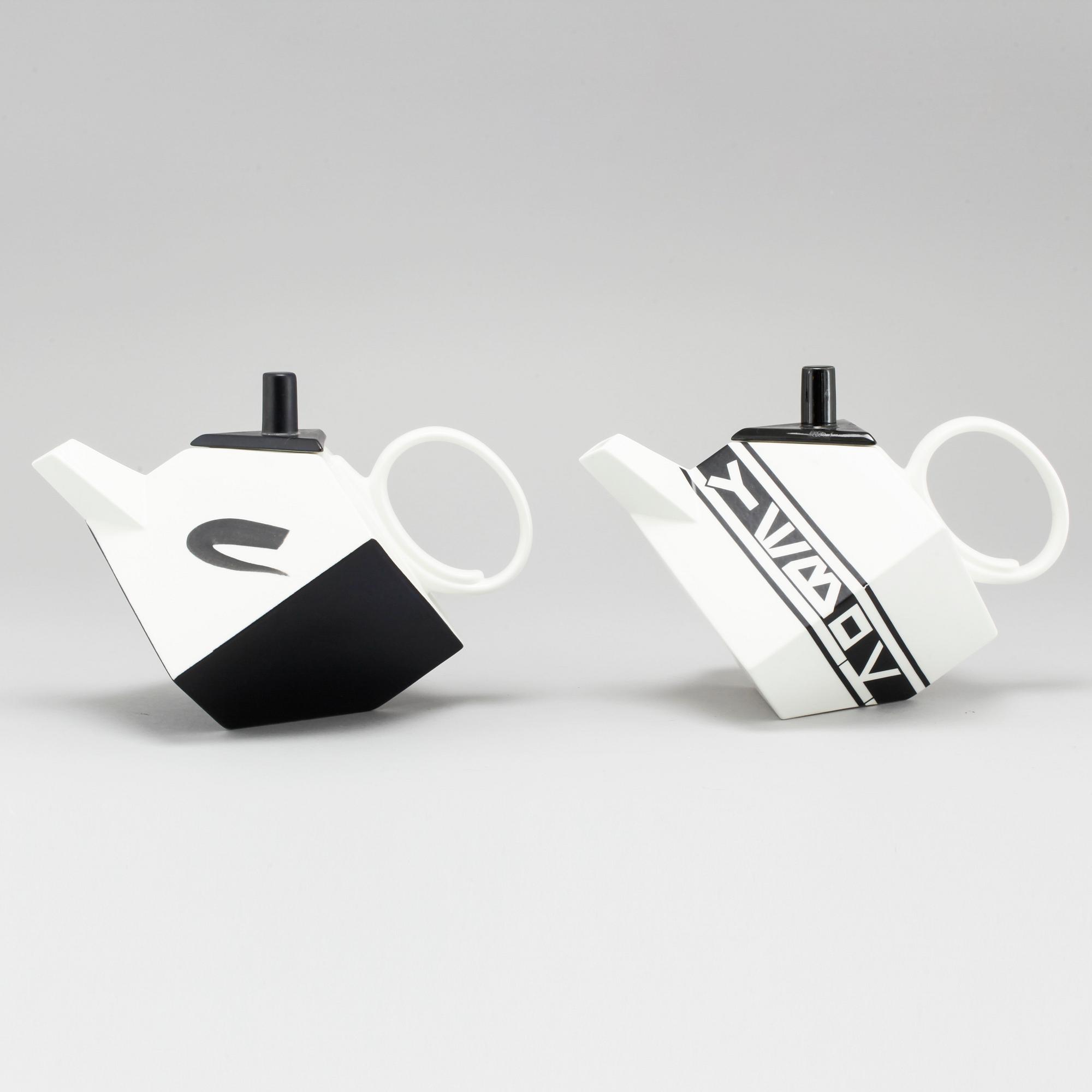 ROLF SINNEMARK, two "Cube" porcelain teapot for Rörstrand in the late 20th century.
