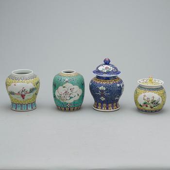 KRUKOR, 4 st, porslin, Kina, 1900-tal.