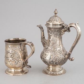 A silver jug and coffee pot, including  John Langlands I & John Robertson I, Newcastle 1788.