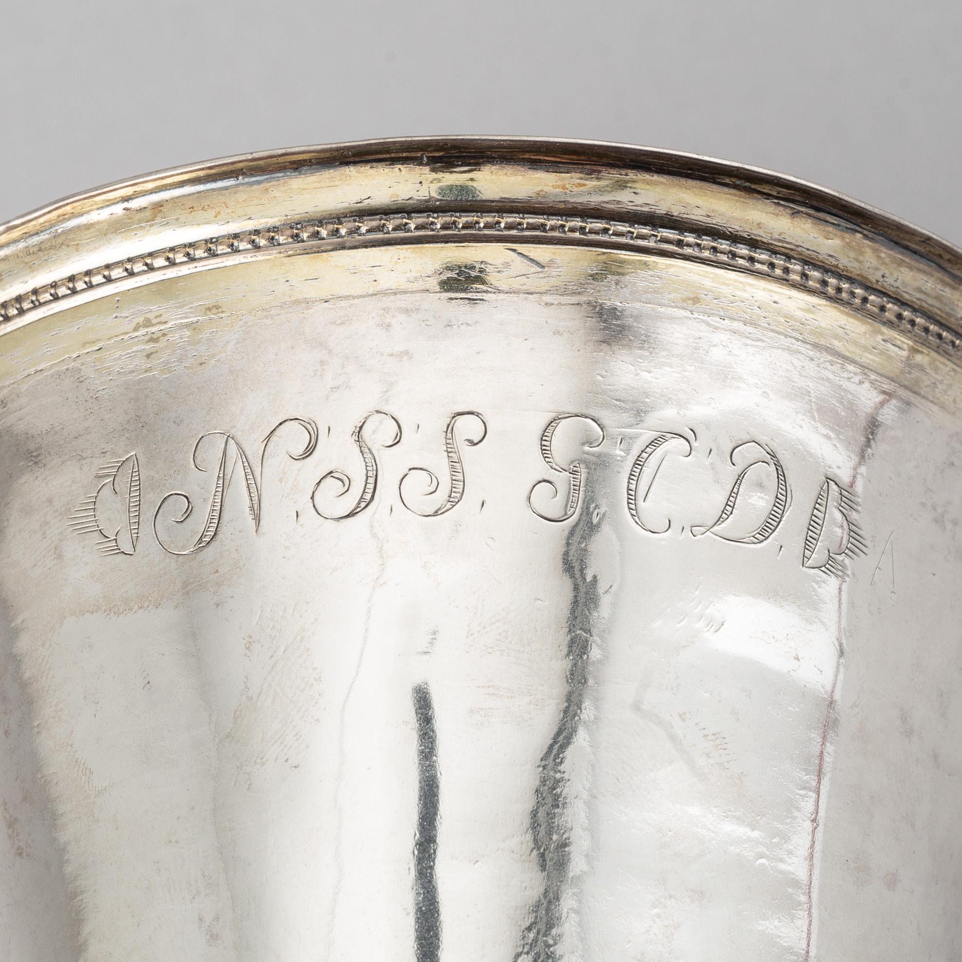 A Swedish 18th century parcel-gilt silver beaker, marke of Bengt Collin, Uppsala 1752.
