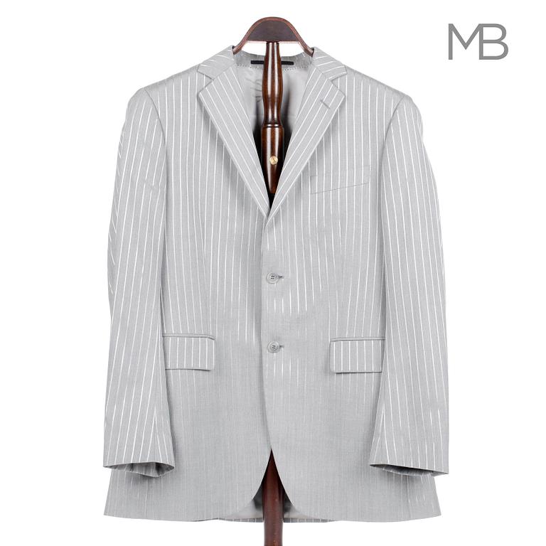 TIGER OF SWEDEN, a men´s grey and silver pinstriped suit with jacket and pants, size 50.