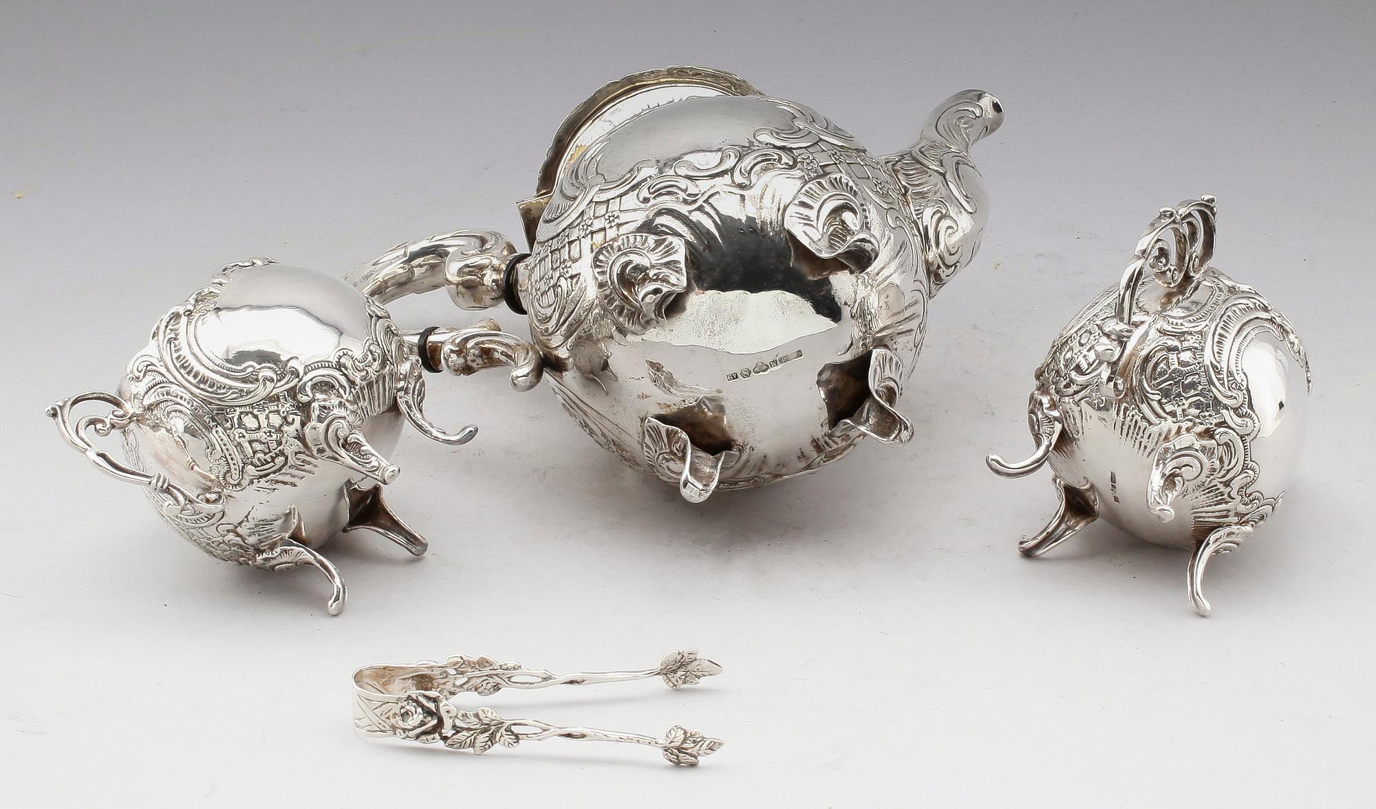 KAFFESERVIS, 3 delar, silver, GEWE, 1949/51. Vikt ca 1516 gram.