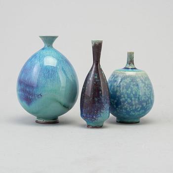 BERNDT FRIBERG, a set of three stoneware vases, Gustavsberg studio, Sweden 1965-74.