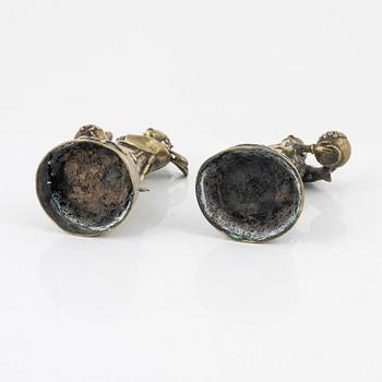 A pair of brass joss stick holders/vases, late Qing dynasty/around 1900.