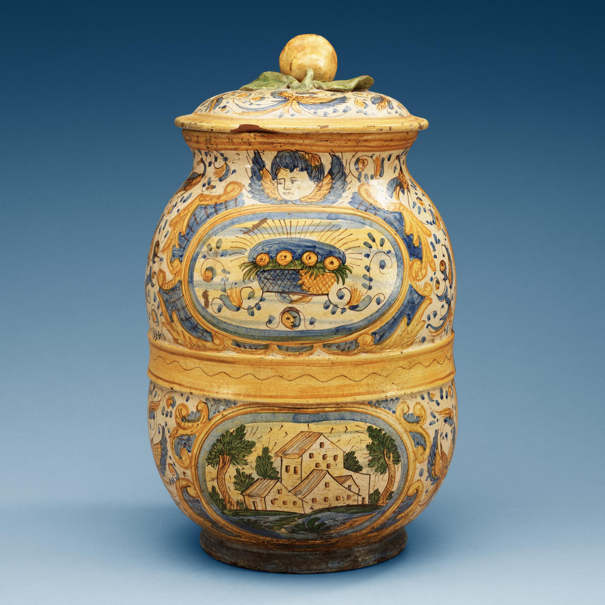 An Italian jar with cover, 17/18th Century.