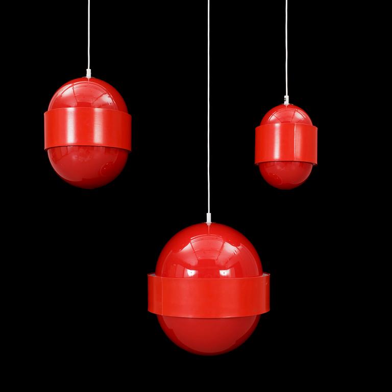TAKLAMPOR, 3 st, "Globo ring", Uno & Östen Kristiansson, Luxus, 1970-tal.