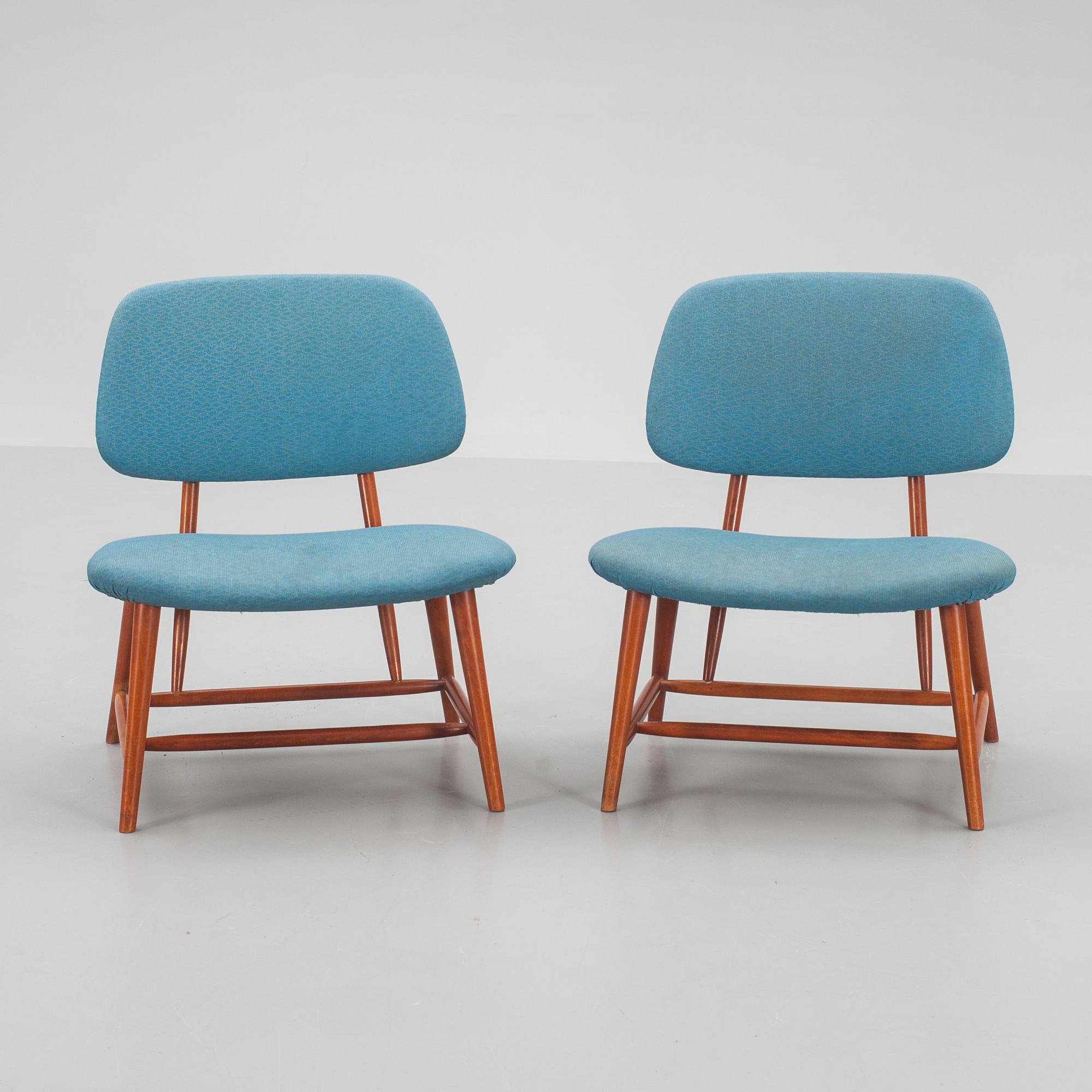 FÅTÖLJER, ett par, TEVE, Alf Svensson, Ljungs Industrier. Modellen formgiven 1953.