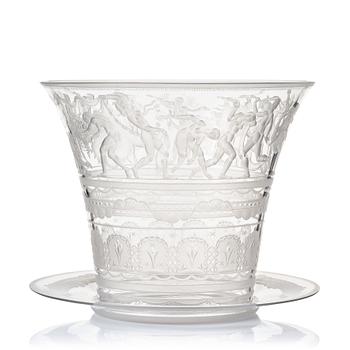 4. Simon Gate, an engraved glass bowl with plate, Orrefors, Sweden 1923, model 122.