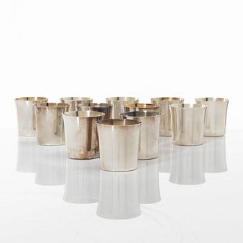 Guldsmedsaktiebolaget (GAB), a set of twelve silver beakers, Stockholm and Eskilstuna, some 1981.