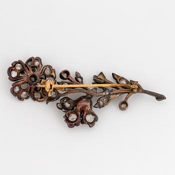 Silver and rose-cut diamond flower brooch.