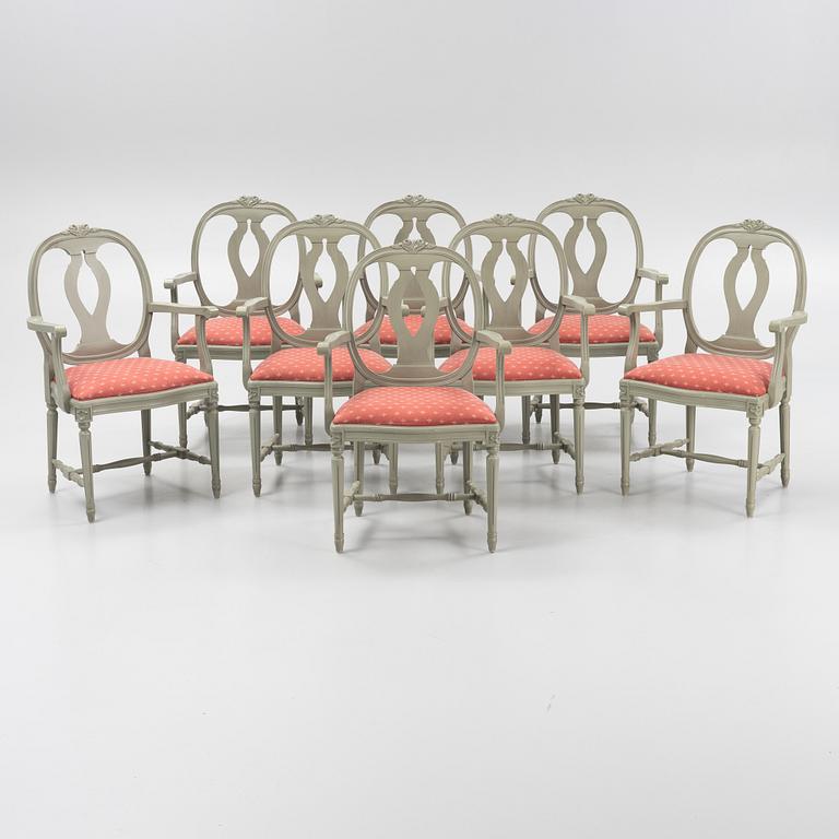 Karmstolar, 8 st, gustaviansk stil, "Gamla Sverige", Åmells möbler, 1900-talets senare del.