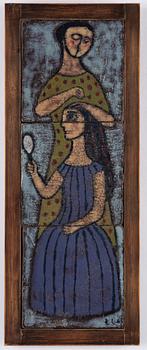 Lisa Larson, triptyk, glaserad keramik, sannolikt utförd 1950-54 under studietiden på Slöjdföreningens skola, Göteborg.