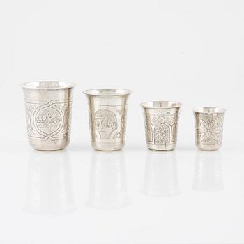 Four Russian Silver Beakers, Moscow 1860s-80s, including V Sawinkow.