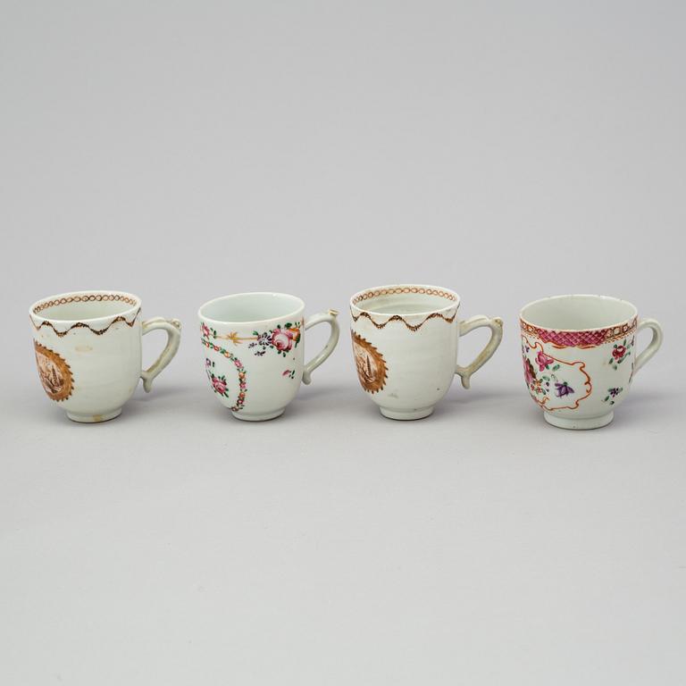 A group of 29 cups, one CREME POT and 8 saucers, Chinese export porcelain, 18th century.
