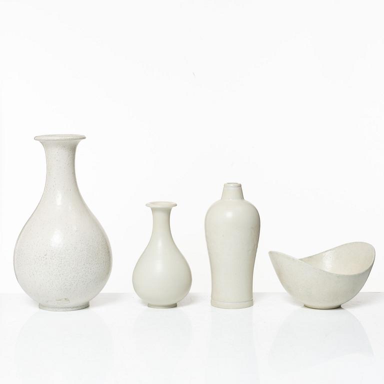 Gunnar Nylund, vaser, 3 st och skål, stengods, Rörstrand.