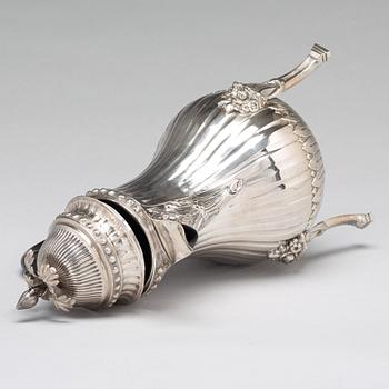 A Belgian 18th century silver coffee-pot, unidentified makers mark, Moms 1784.