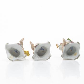 Figurines, 3 porcelain, Germany, Dresden-style mark, 19th/20th century.