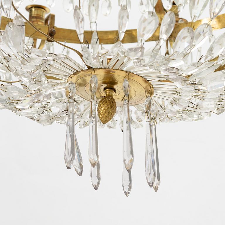 Crystal chandelier and ceiling lamp, Gustavian style, 20th century.