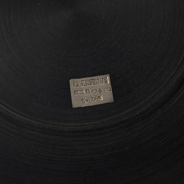 Five dishes, and one box with gaming chips, isolite with silver decor, Perstorp, Sweden, mid-20th century.