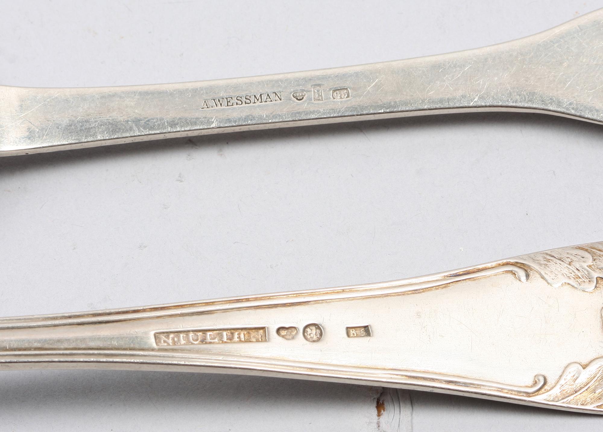 PARTI BESTICK, 6 udda delar, silver, bla N. Juhlin, Karlshamn 1800-talets mitt.