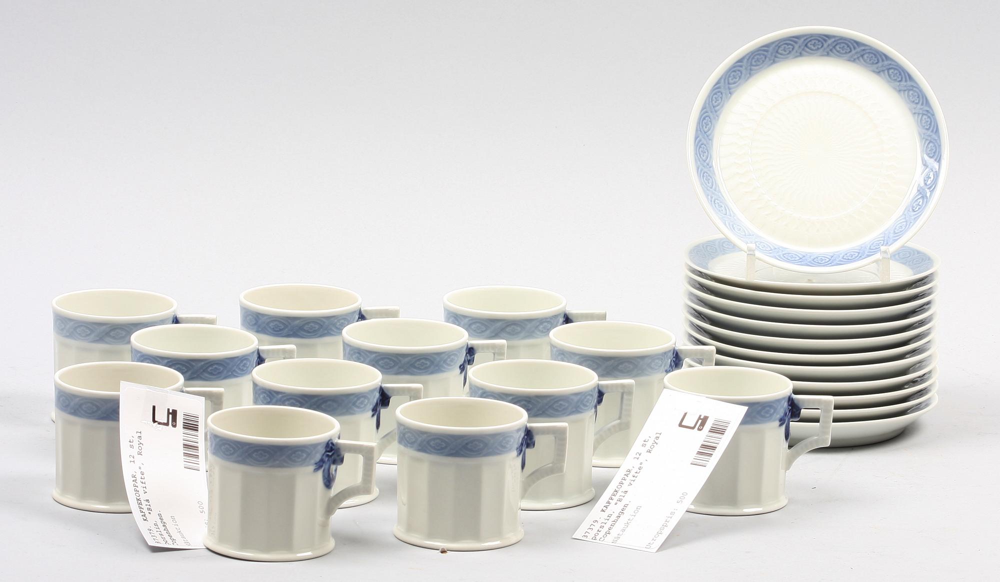 KAFFEKOPPAR, 12 st, porslin, "Blå vifte", Royal Copenhagen.
