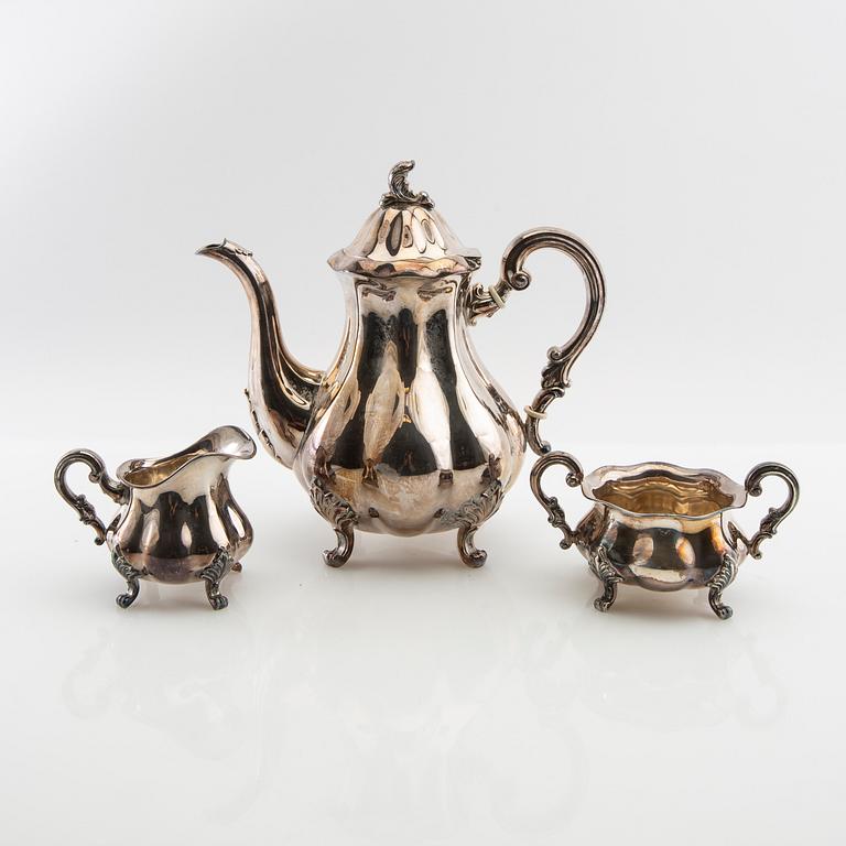 Coffee service 3 pieces, silver Swedish import marks Rococo style.