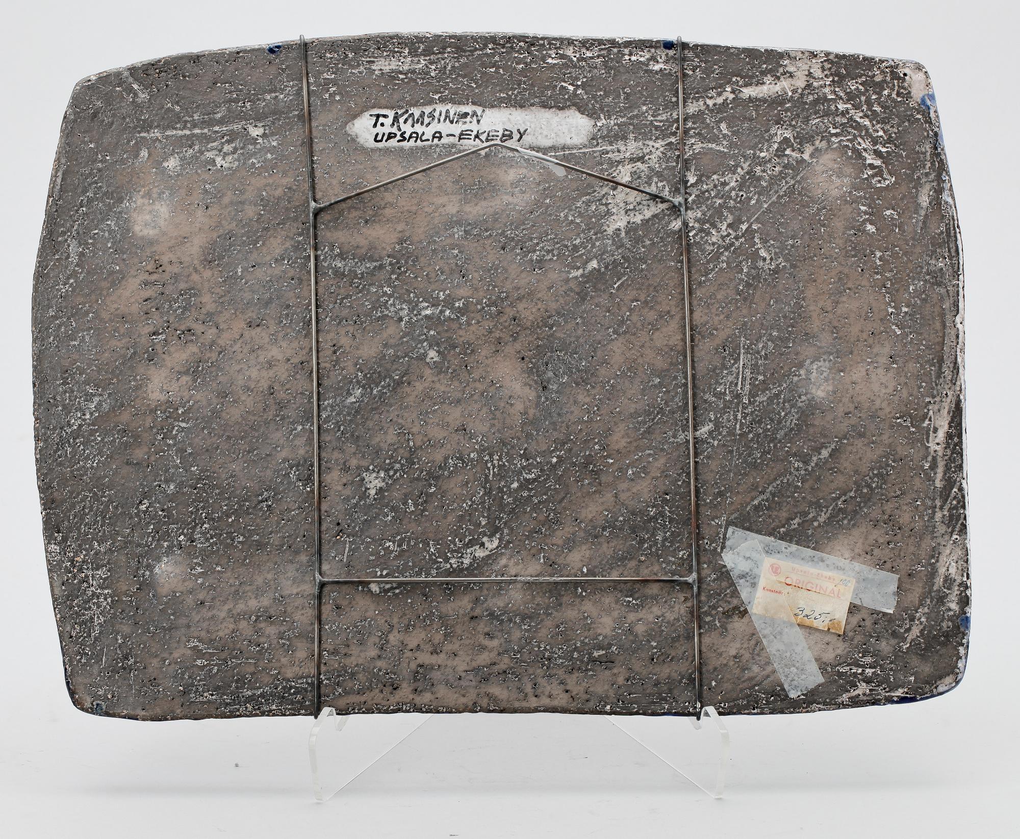 VÄGGPLAKETT, keramik. Taisto Kaasinen, Upsala Ekeby. Sign.