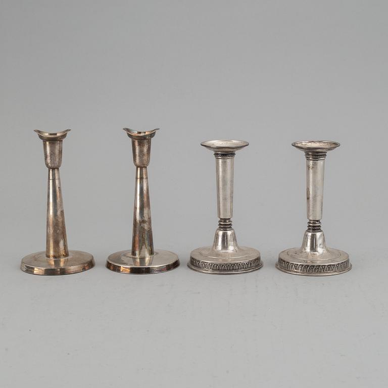 2+2 swedish silver candlesticks, including MGAB Uppsala 1963.