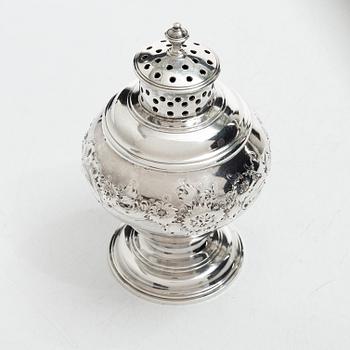 An English silver sugar caster, London 1751, probably Samuel Taylor.