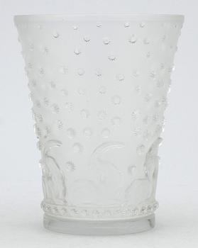 VAS, glas, etsad signatur Lalique France.