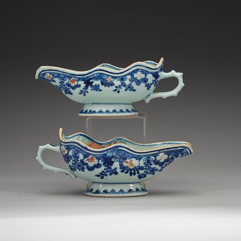 A pair of famille rose sauce boats, Qing dynasty, Qianlong (1736-95).