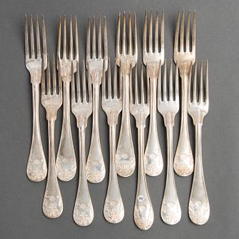 A SET OF 24 AND 12 SWEDISH SILVER FORKS, different makers marks.