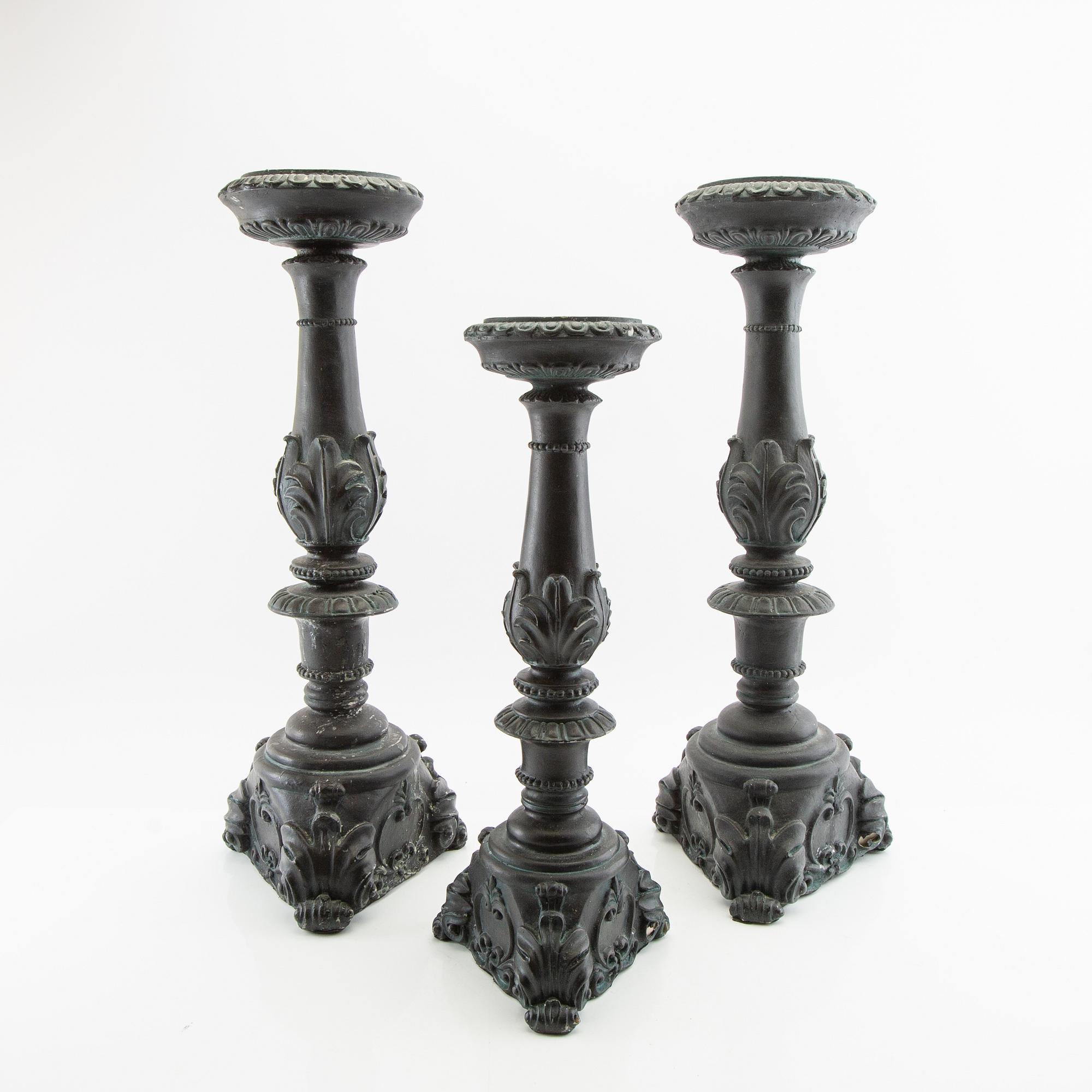 Floor candlesticks 3 pcs, second half of the 20th century, art metal.