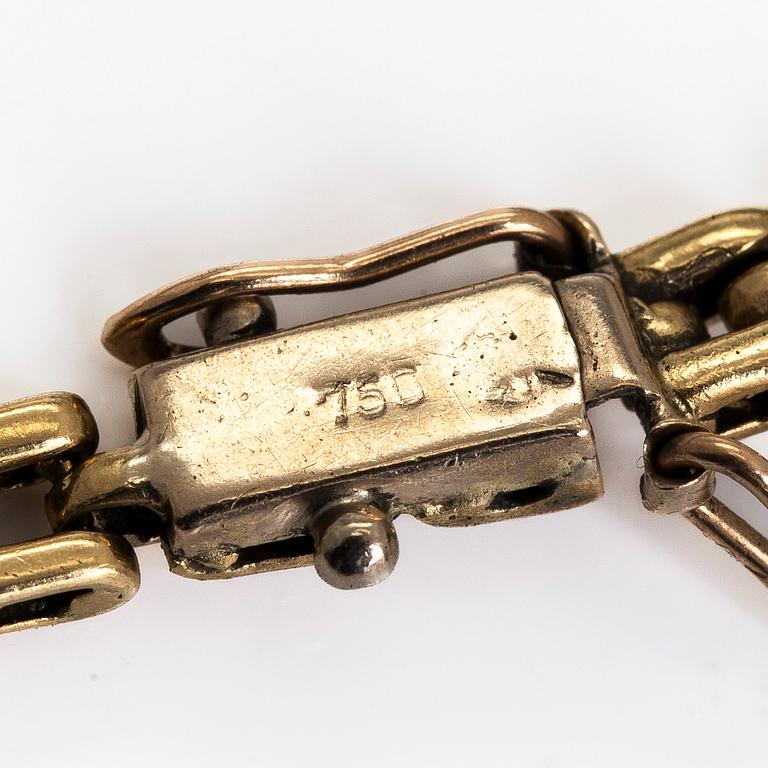Necklace, set with a brilliant-cut diamond, and bracelet, 18K gold. Finnish import marks 1990.