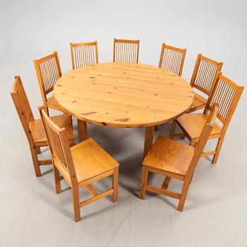 Table and chairs, 10 pieces, 1970s.