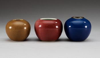 A set of three brush pots, Qing dynasty.