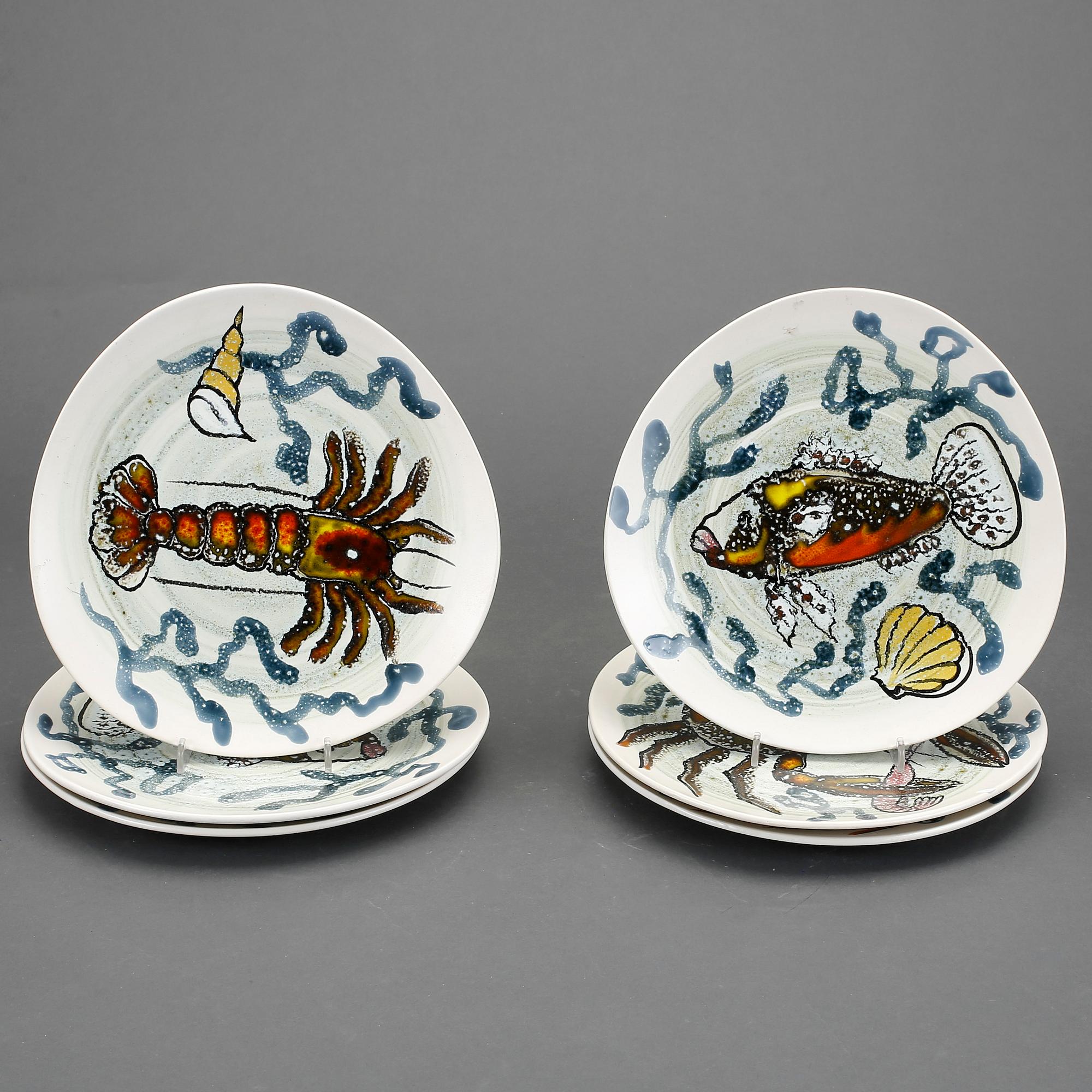 TALLRIKAR, 6 st, flintgods. MBAF Pornic, Paimpol, Frankrike. 1960-tal.