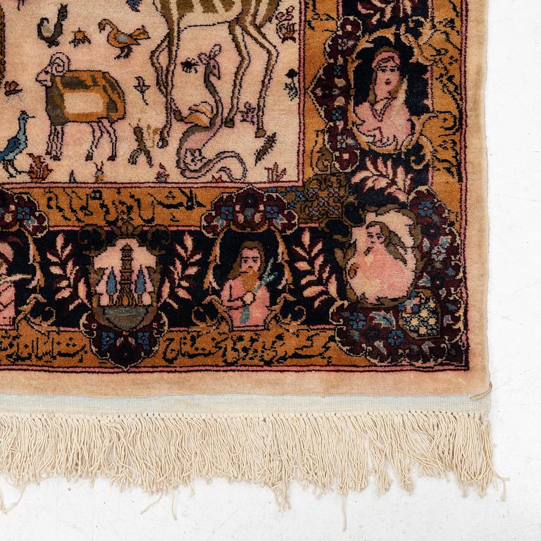 A Kashmir figural rug, c. 235 x 150 cm.