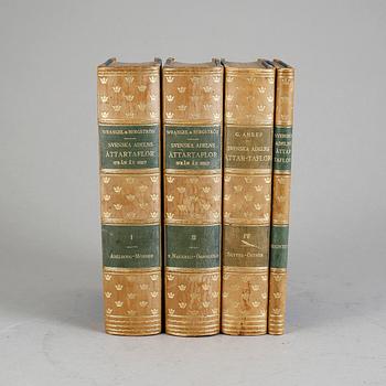 BOKVERK, 4 volymer, "Svenska adelns ättartaflor", Gabriel Anrep samt FU Wrangel och Otto Bergström, Stockholm.